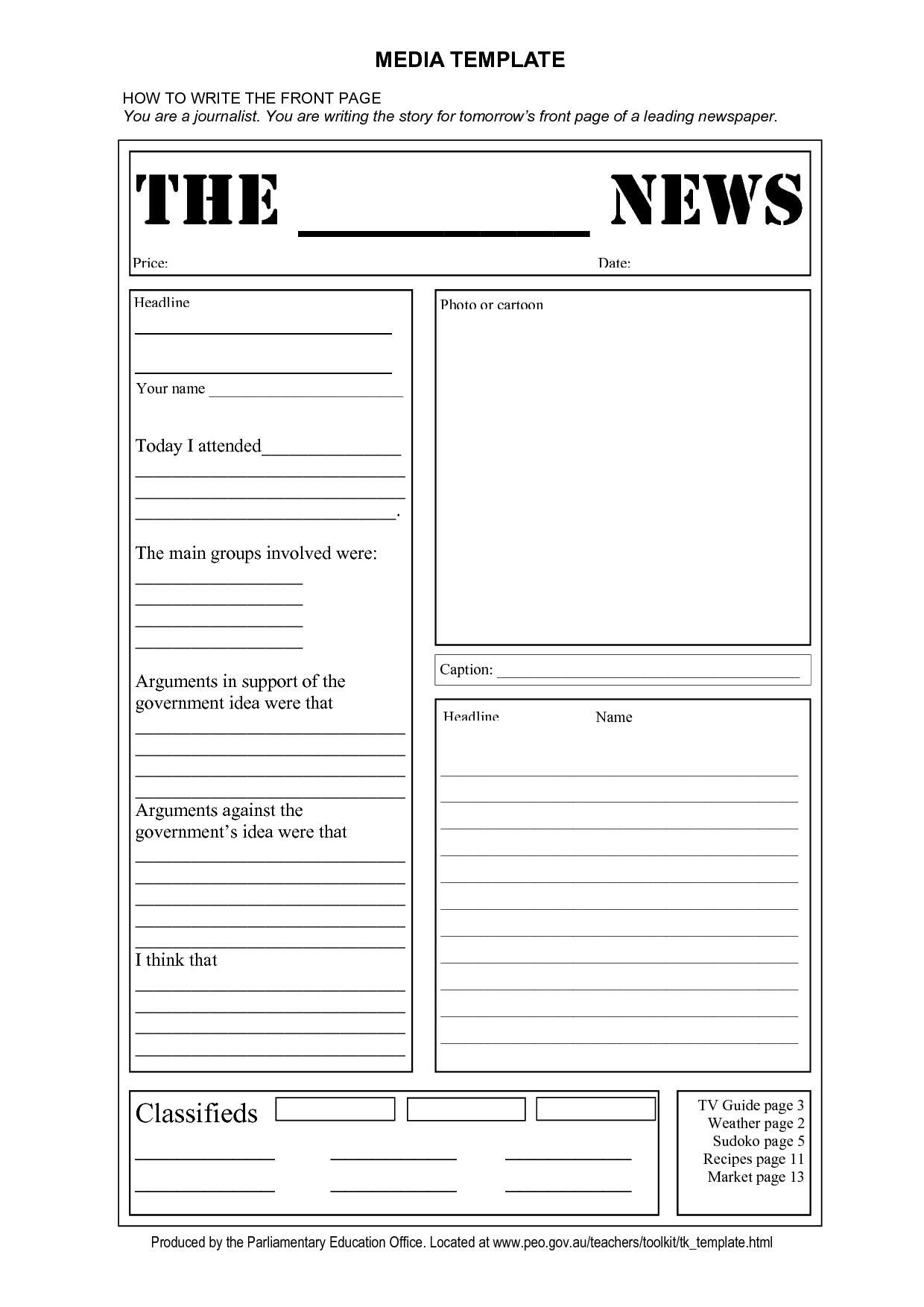 Blank Front Page Newspaper Template Blank Front Page Newspaper Template