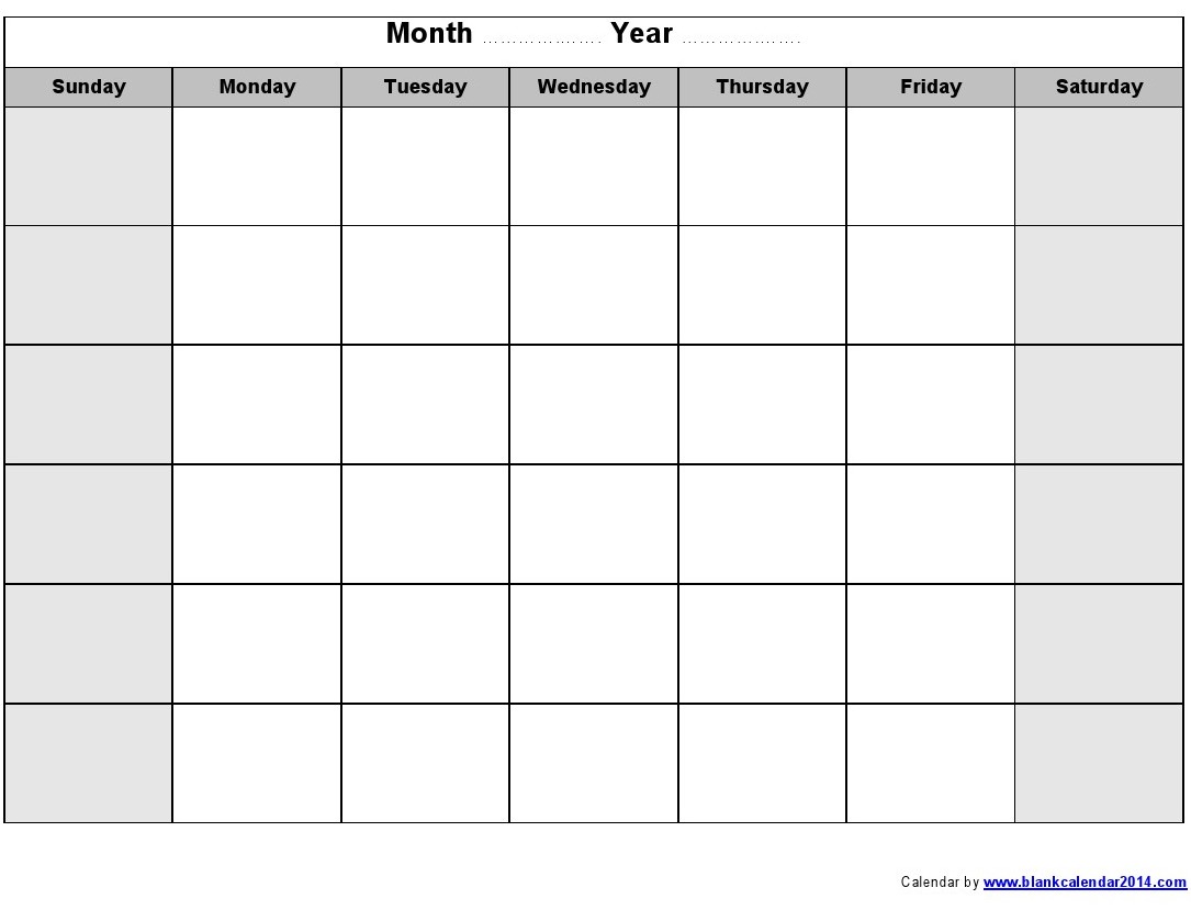 Blank Monthly Calendar 2014 Printable Blank Monthly Calendar 2014 Printable