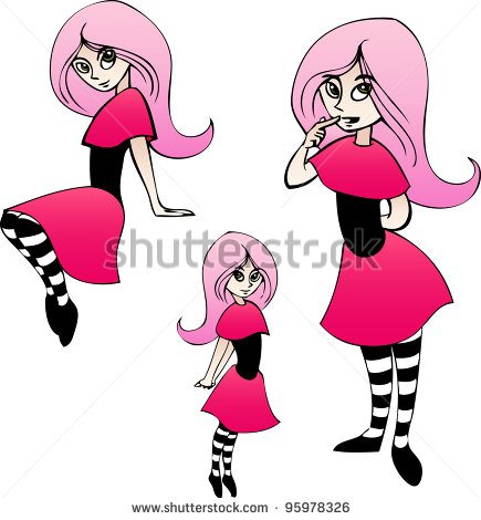 Cartoon Girl with Pink Hair
