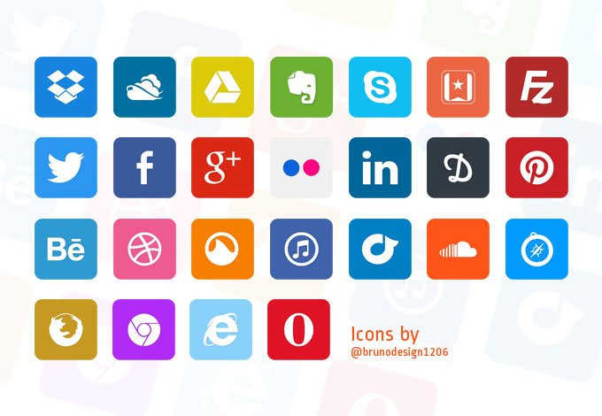 Free Flat Social Icons PSD