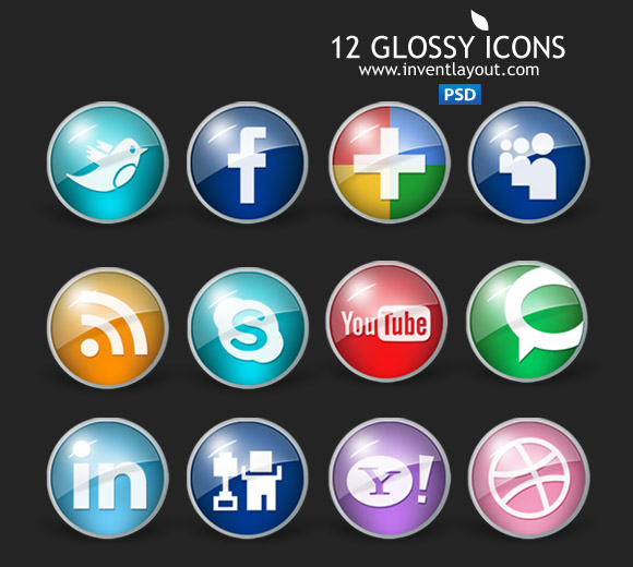 Media Social Glossy Icons PSD