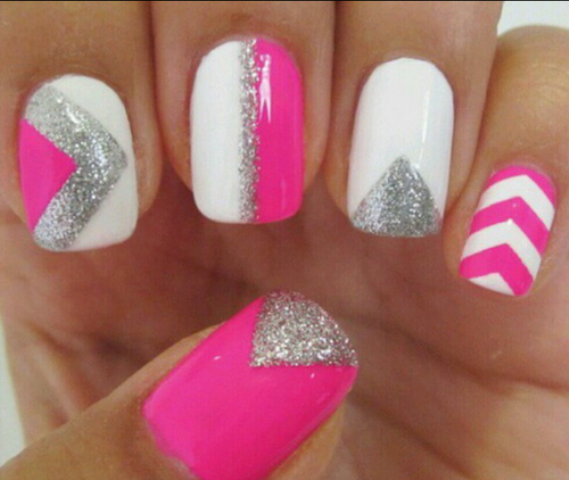 Pink White and Silver Nails Pink White and Silver Nails