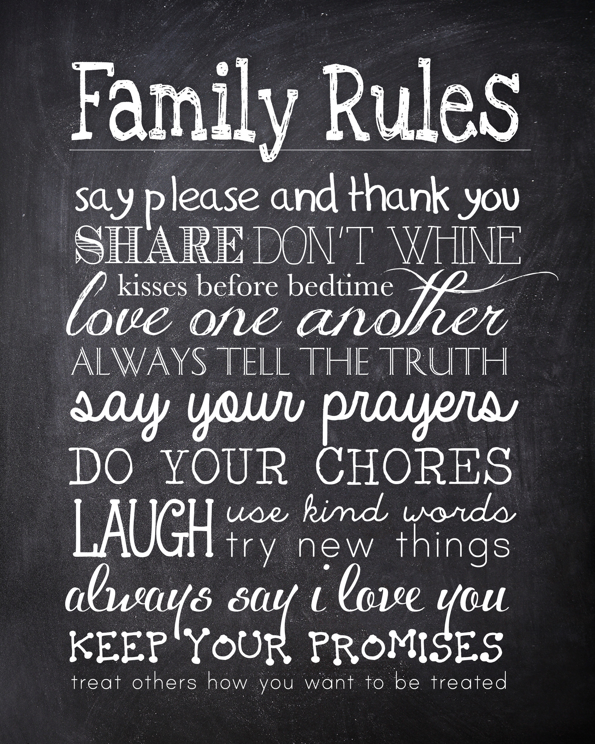 Printable Family Rules Chalkboard