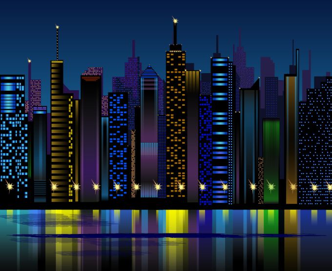 Vector City Buildings at Night