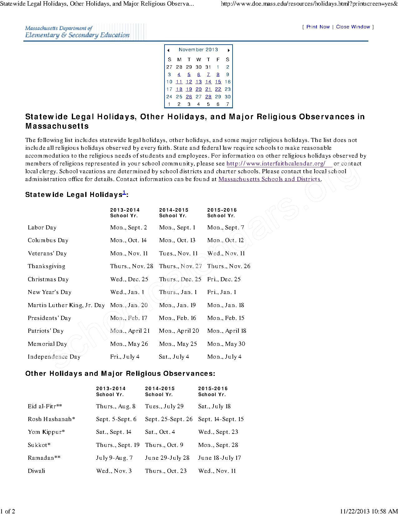 2014 2015 School Calendar with Holidays