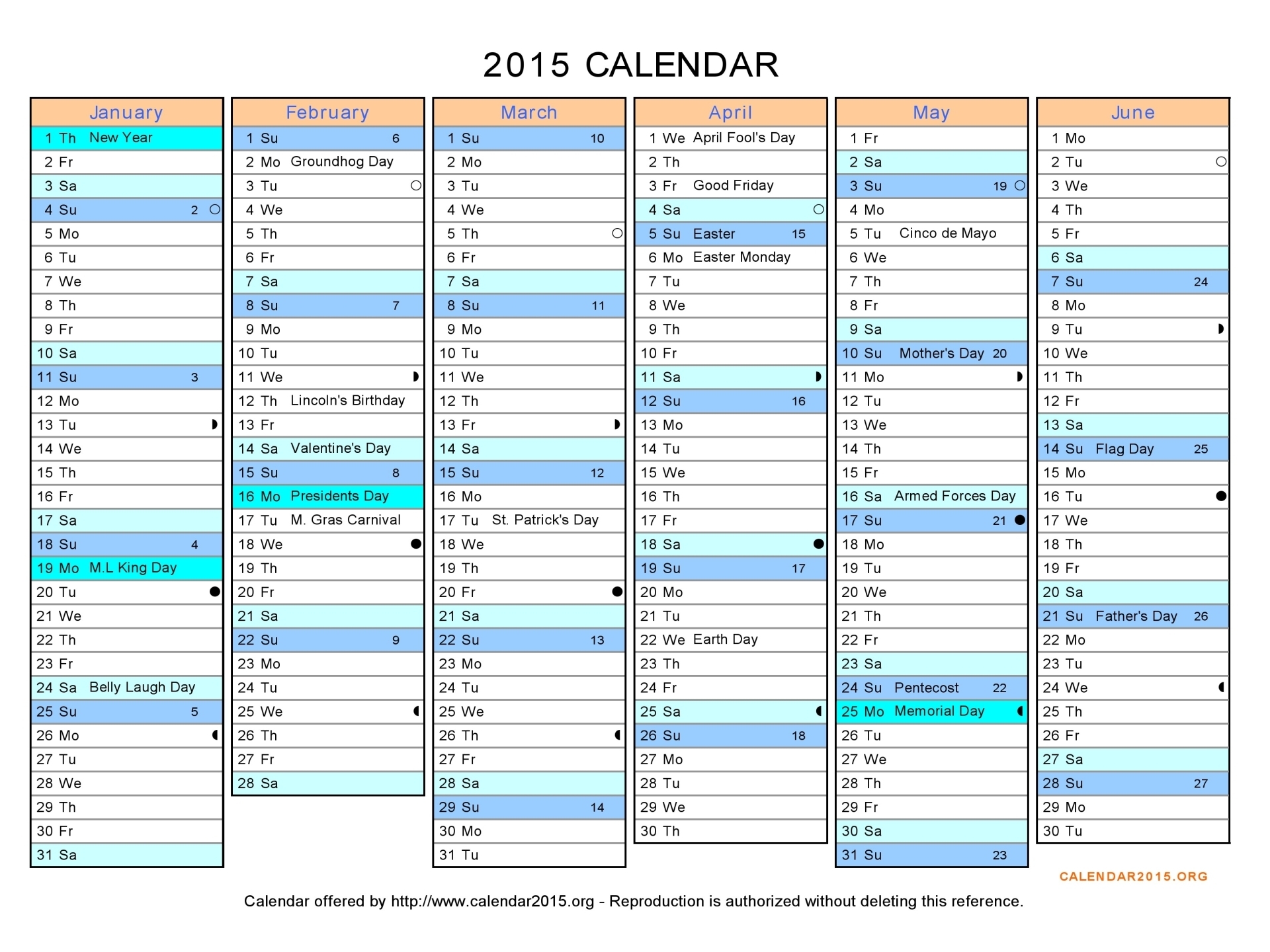 2015 Month Calendar Template Excel