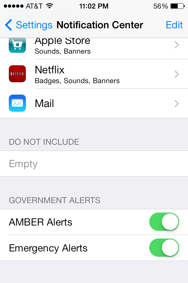Amber Alert iPhone 4 Settings