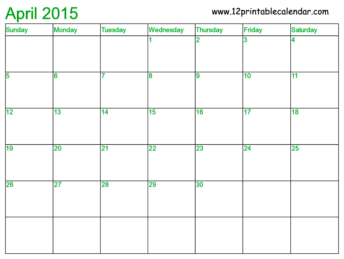 April 2015 Calendar Printable Template