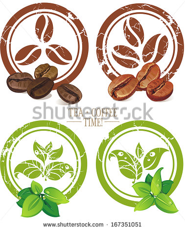 Coffee Bean and Tea Leaf Logo Vector
