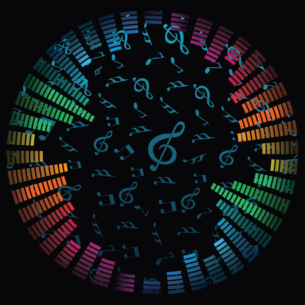 12 Vector Music Notes On Black Background Images