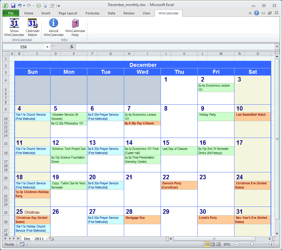 Excel Monthly Calendar Template