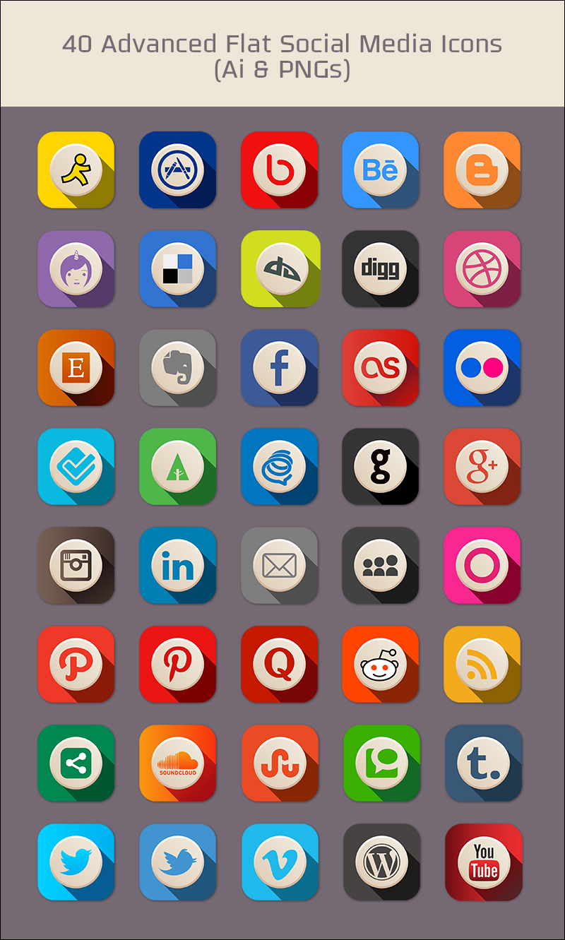 Flat Social Media Icons Vector Free