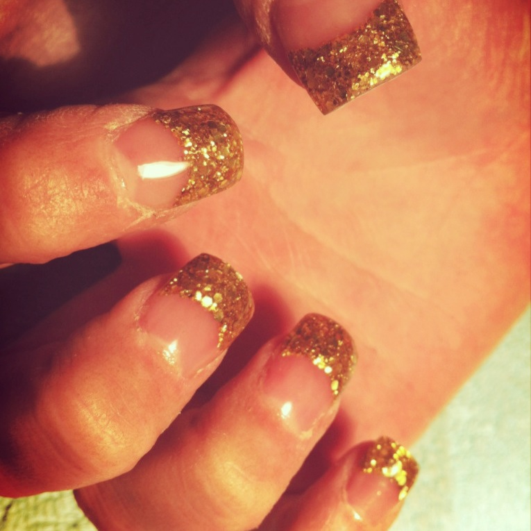 Gold Glitter Tips Acrylic Nails