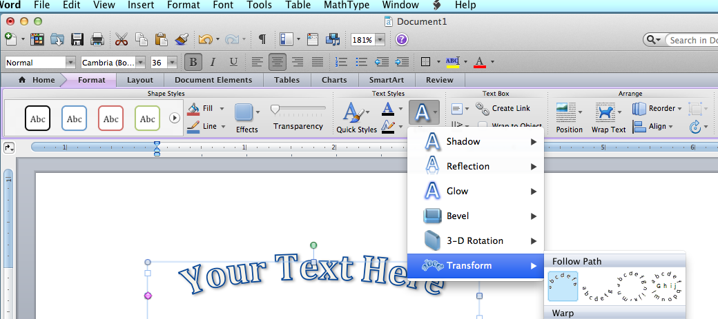 How to Curve Text in Word 2013