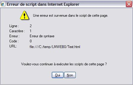 Internet Explorer Script Error Message