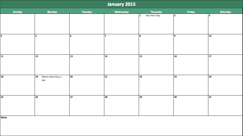 January 2015 Calendar Template