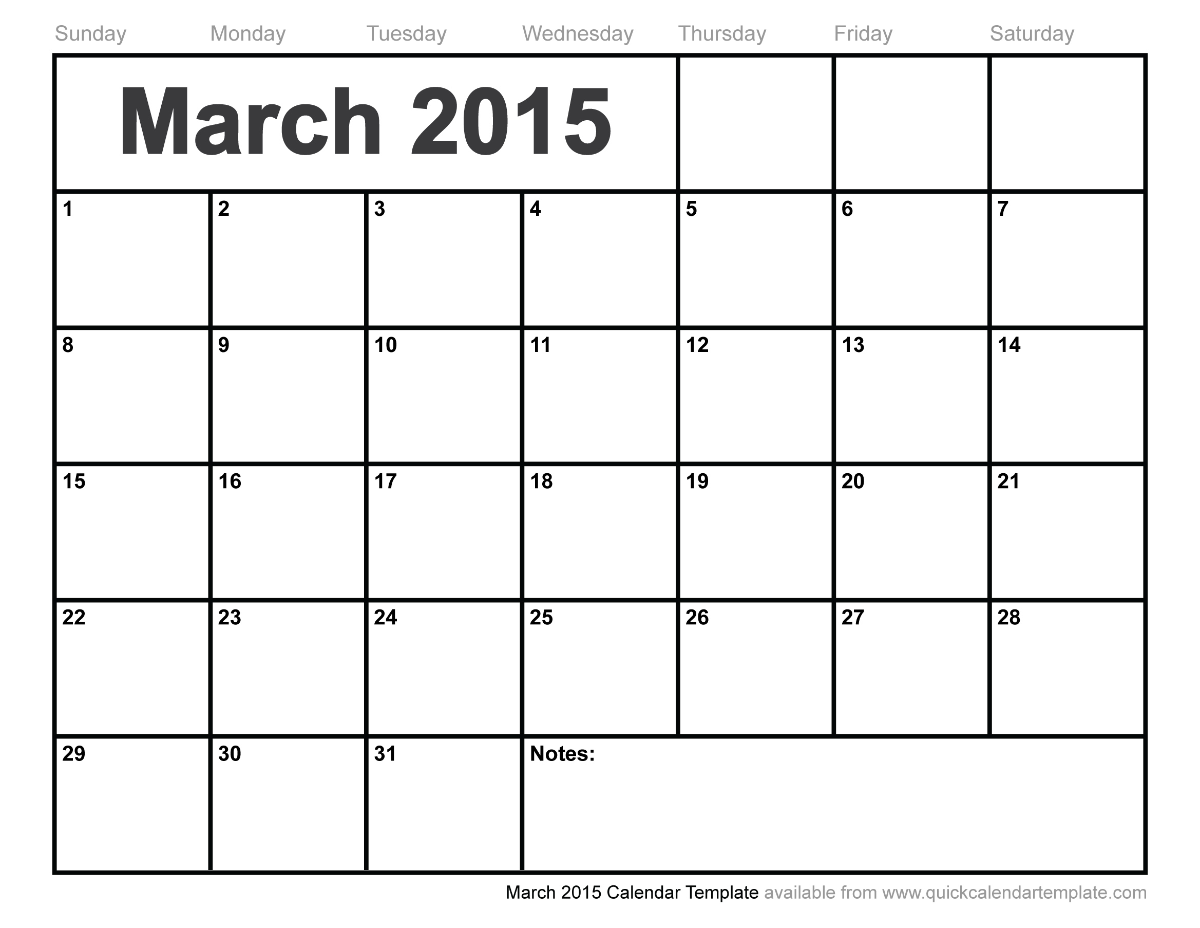 March 2015 Calendar Printable Template