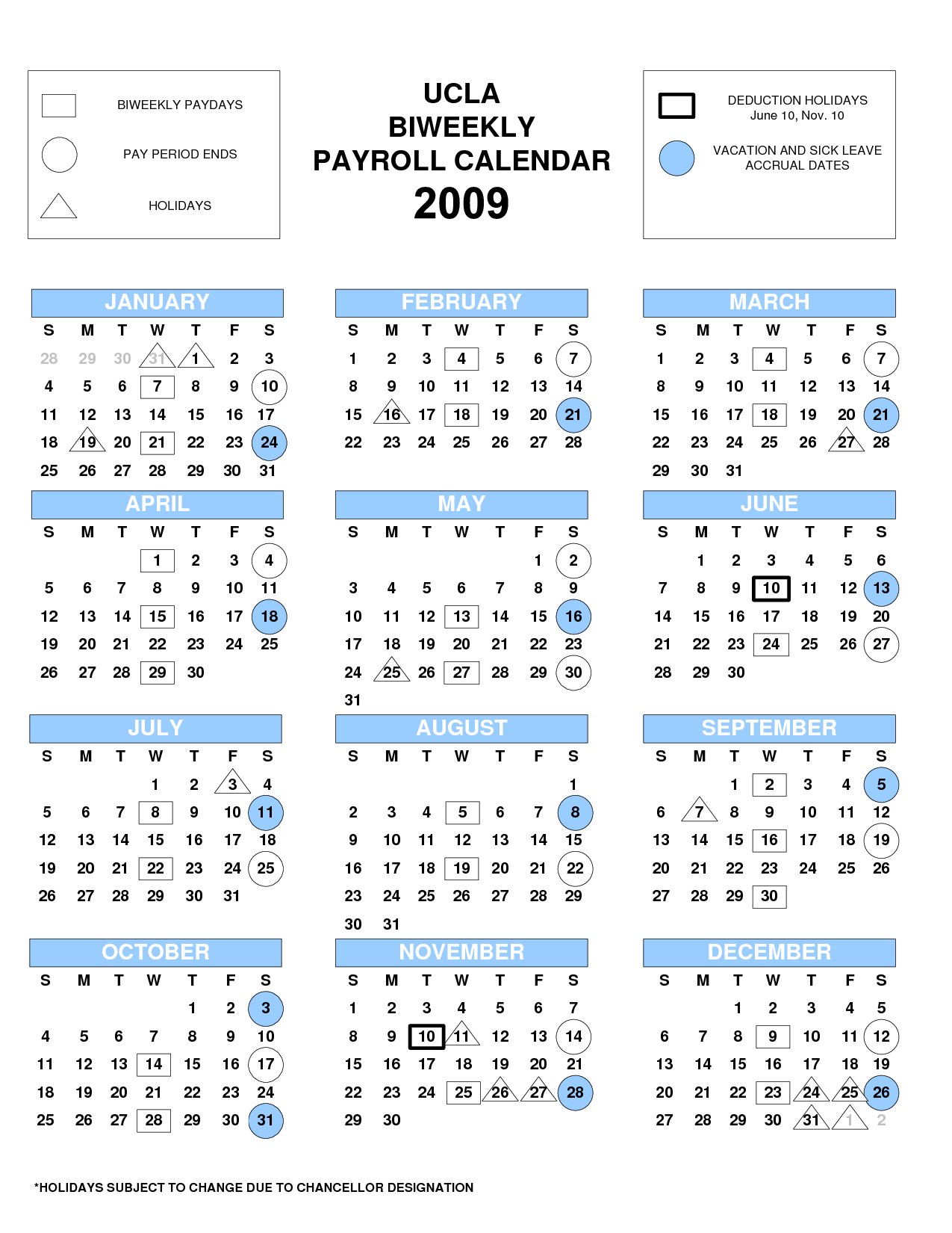 UCLA Bi-Weekly Payroll Calendar 2015