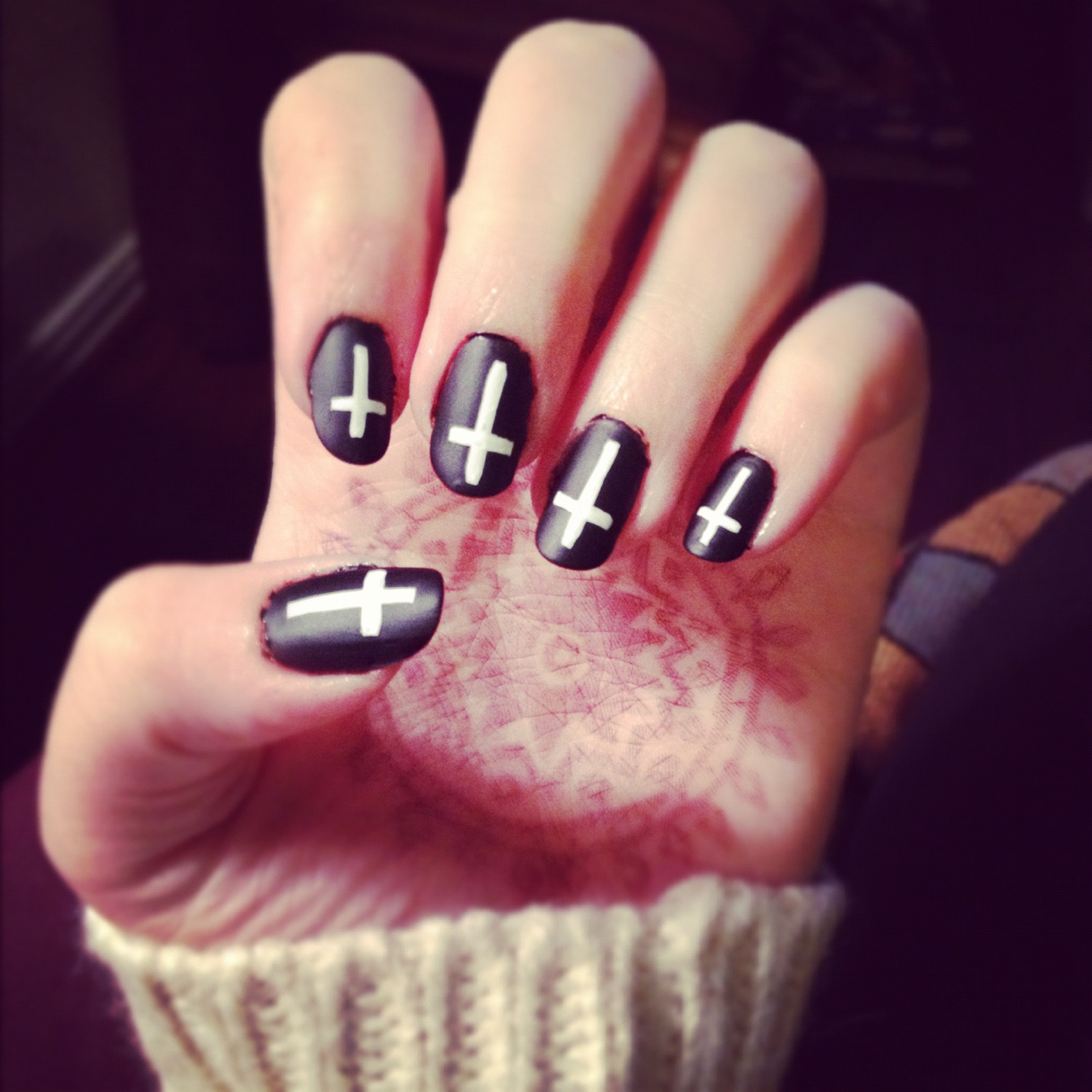 Black White Nail Designs with Crosses