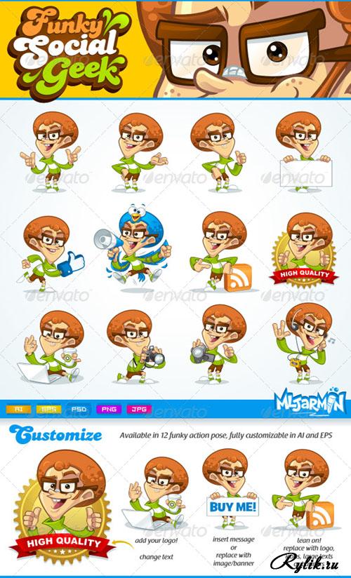 Designtnt - Geek Mascots Vector Set 1