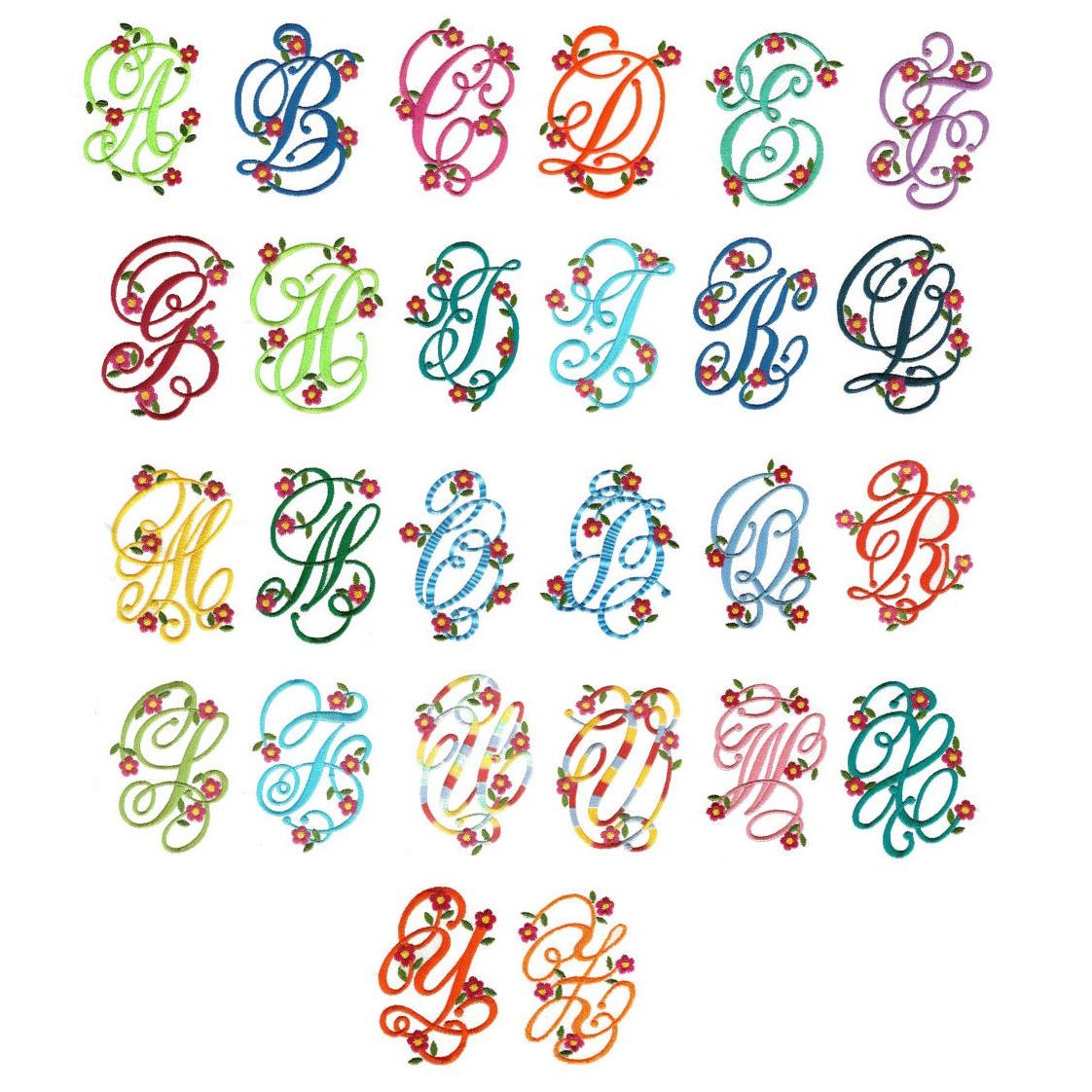 Floral Monogram Font Embroidery Design