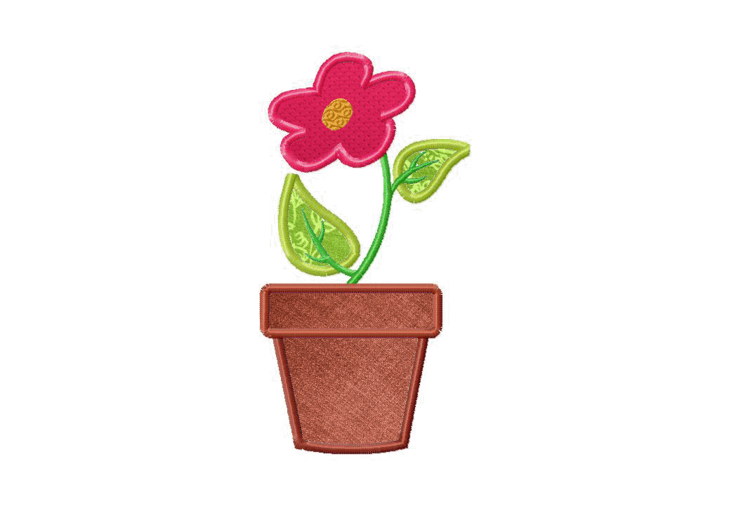 Flower Pot Applique Embroidery Design