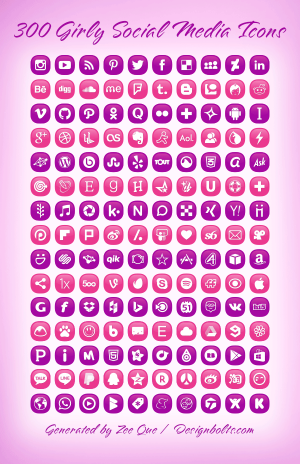 Girly Social Media Icons Pink Girly Social Media Icons Pink