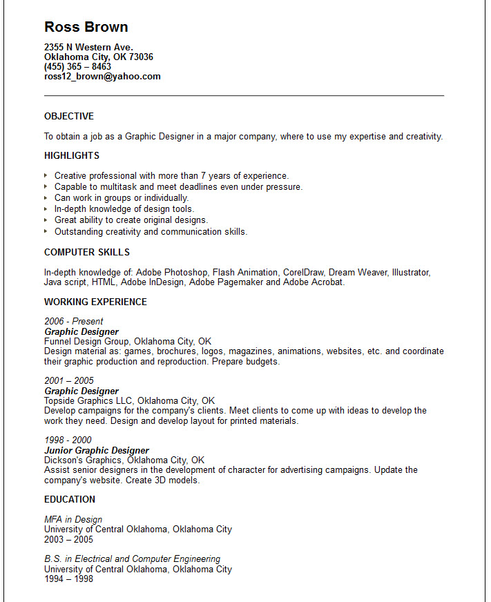 Graphic Designer Resume Example