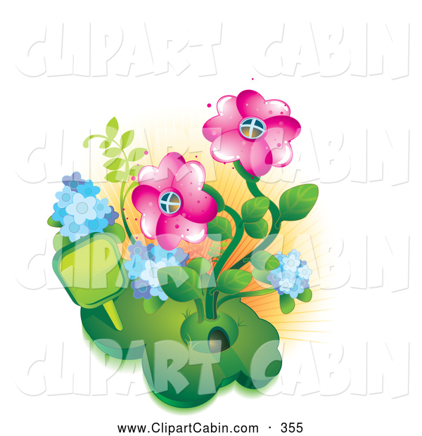 Grass with Pink Flowers Clip Art