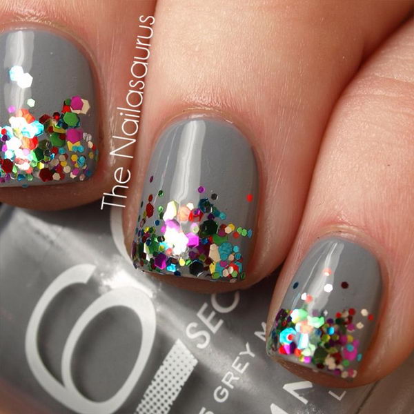 Gray Nails with Glitter