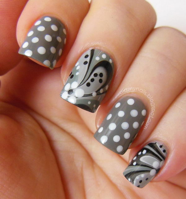 Grey Black and White Nail Design