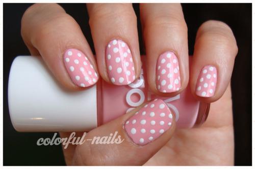 Pink and White Polka Dot Nail Designs