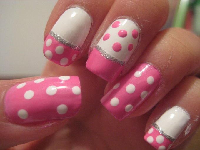 Pink and White Polka Dot Nail Designs