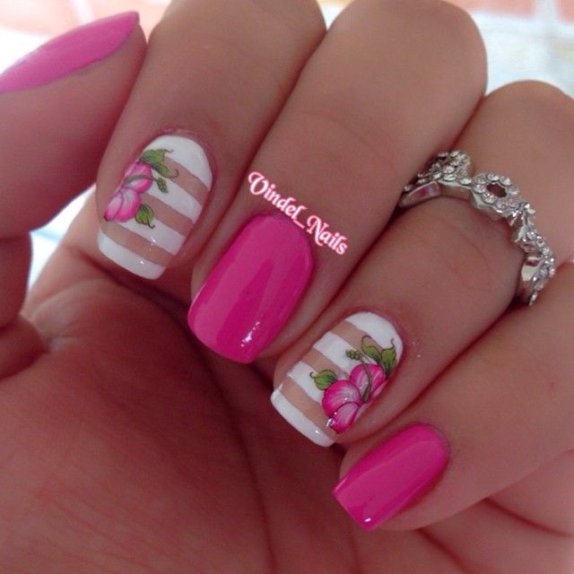 Pink Hibiscus Nail Art