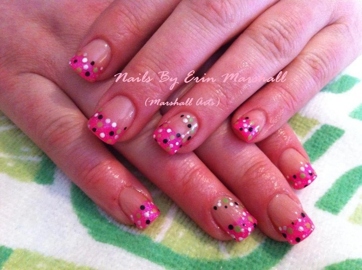 Pink Polka Dot Acrylic Nails