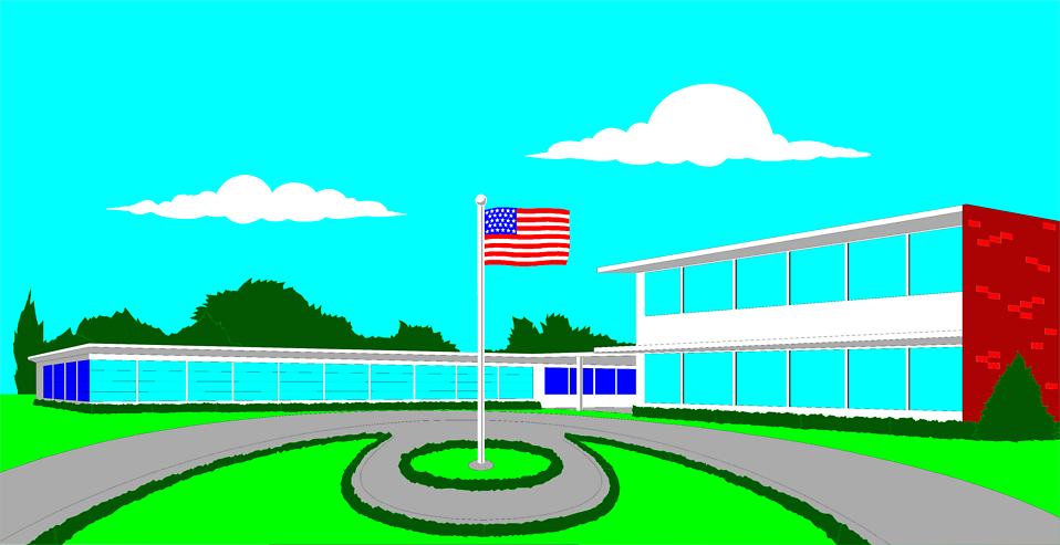 School with Flag Clip Art