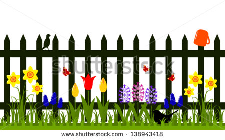 Spring Flowers with White Picket Fence