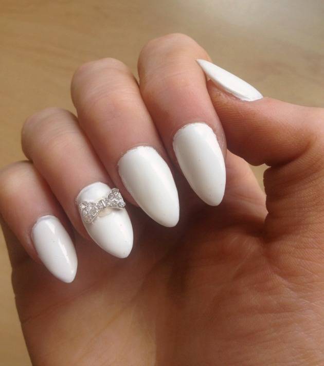 White Pointy Nails with Designs