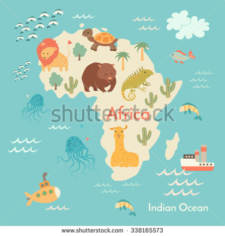 World Map Continents and Animals