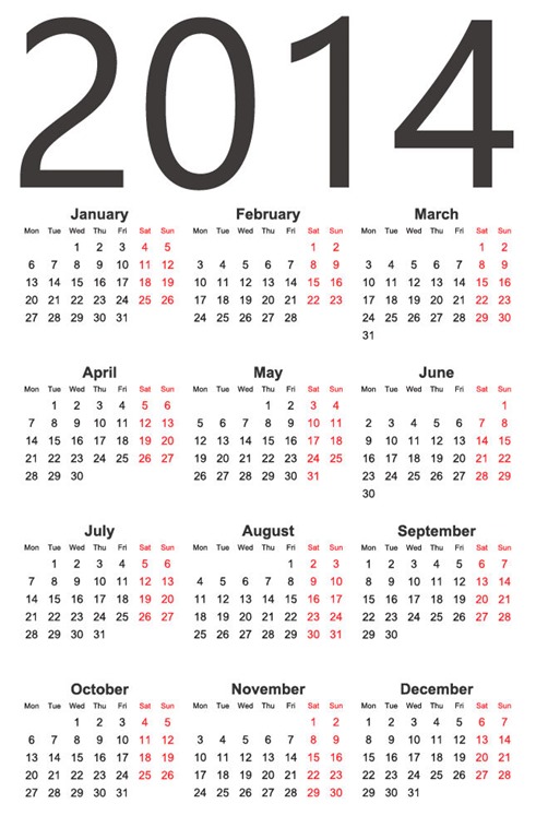 2014 Calendar Vector Free