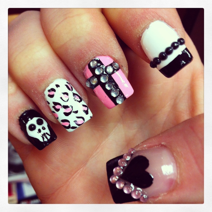 Acrylic Nails with Cross Design