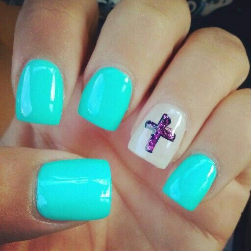 Acrylic Nails with Cross Design