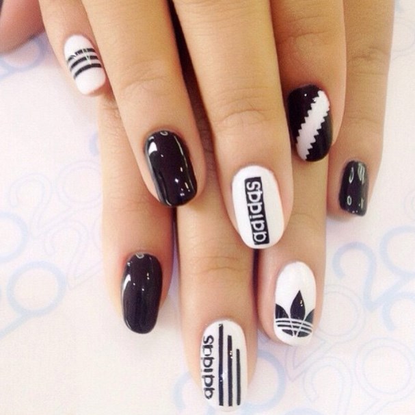 Adidas Black and White Nail Designs