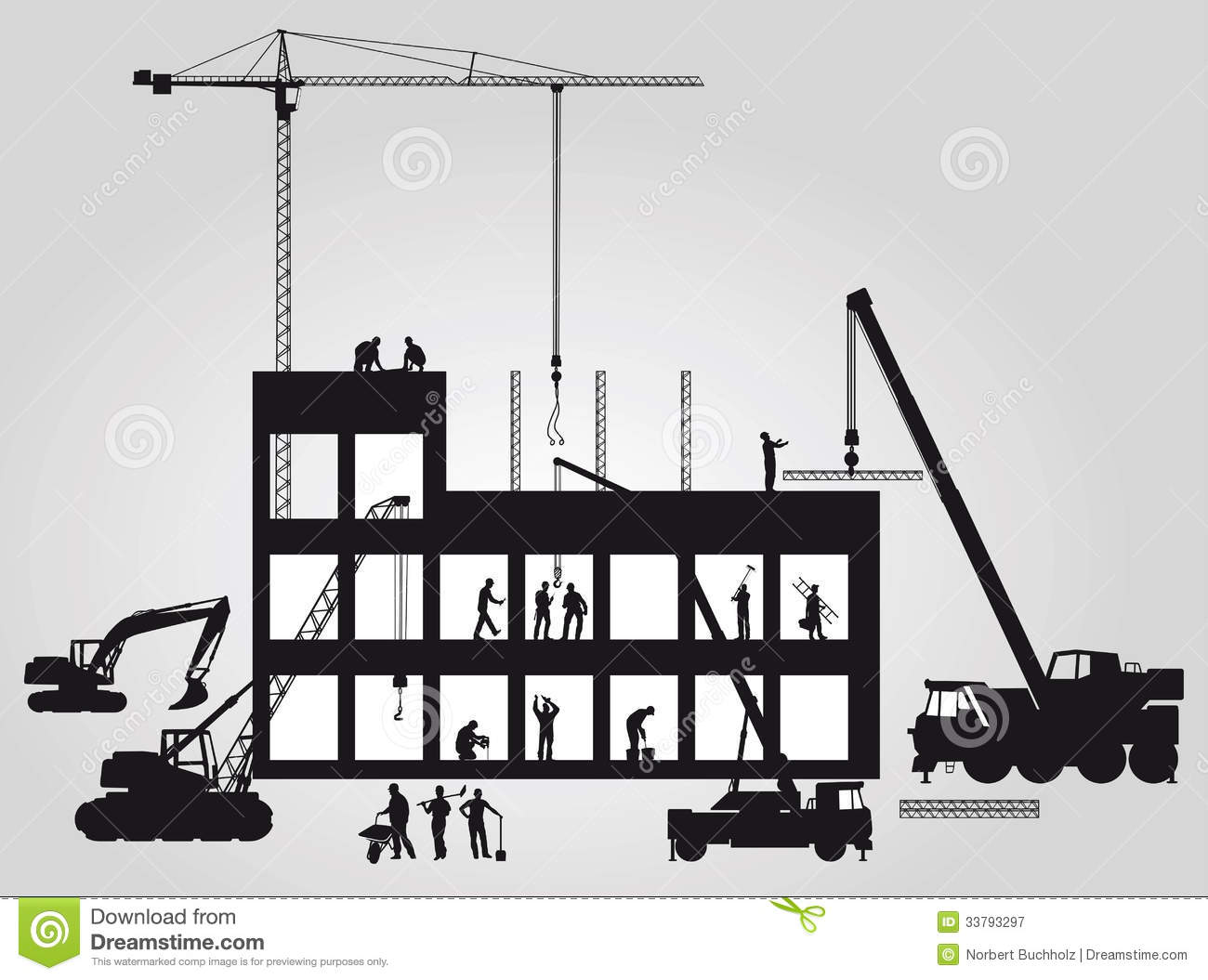 Black and White Construction Equipment Silhouette