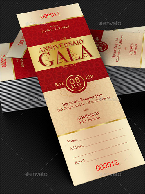 Elegant Gala Ticket Template Anniversary
