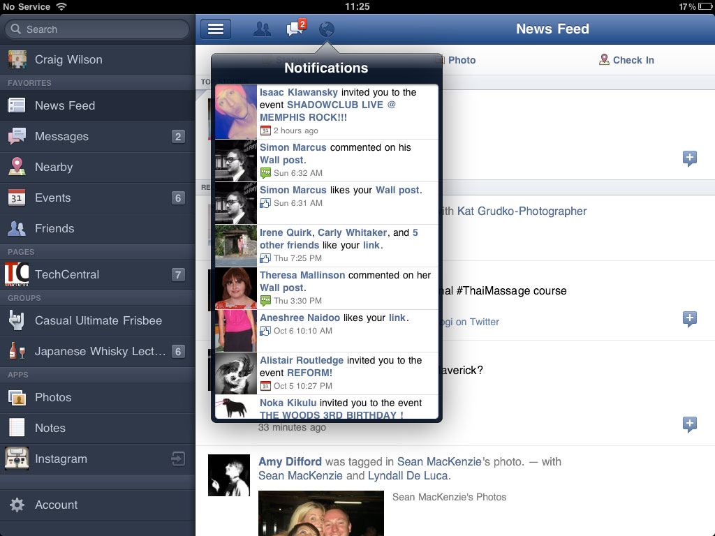 Facebook Menu Bar