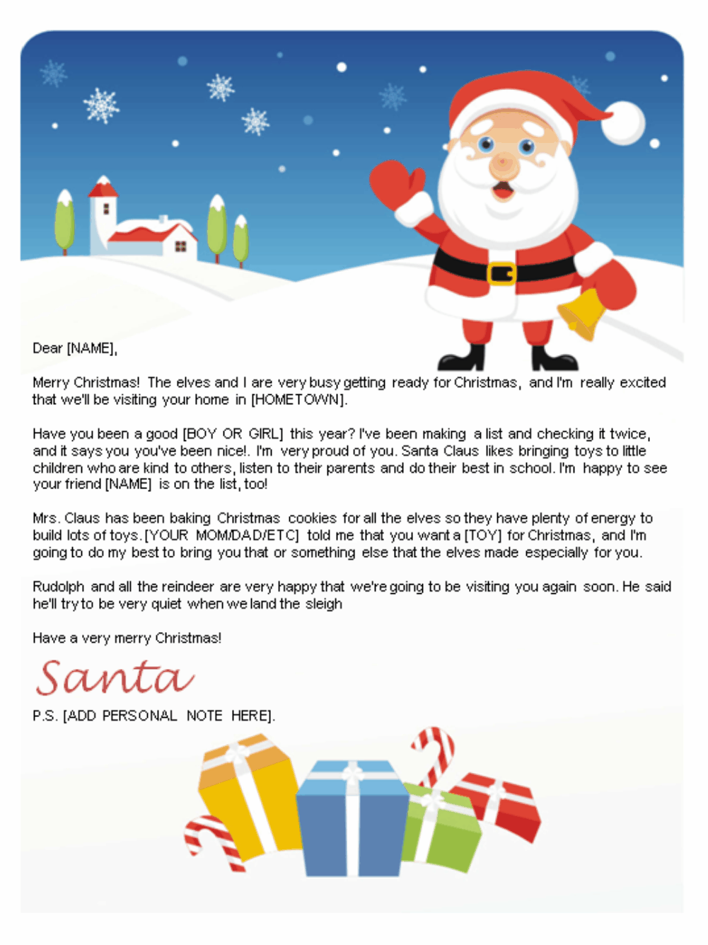 Free Printable Letter From Santa Template