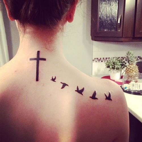 Girl Cross Tattoos with Birds