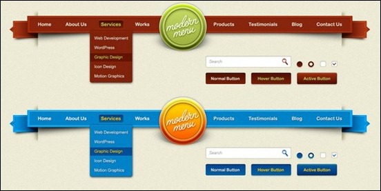 Page Web Menu Buttons PSD