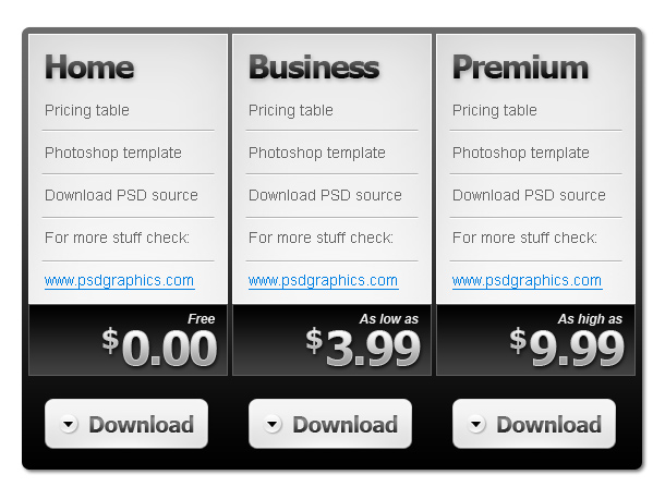 Pricing Table PSD Template